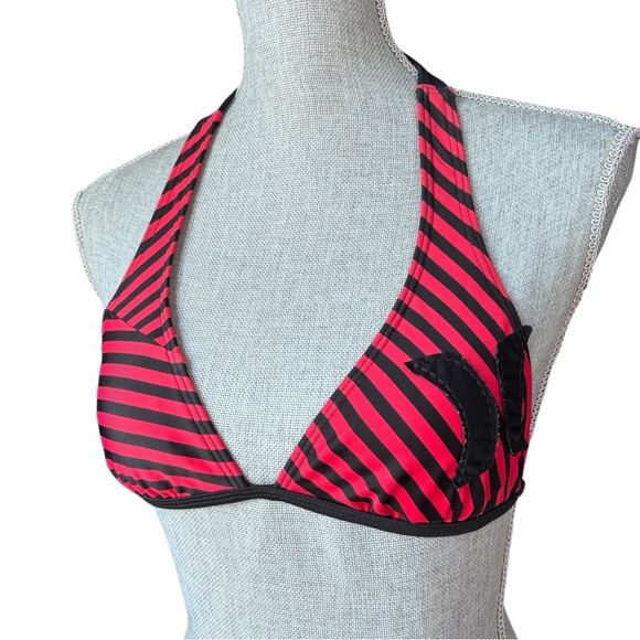 HURLEY red and black stripe halter bikini top S - Picture 1 of 2